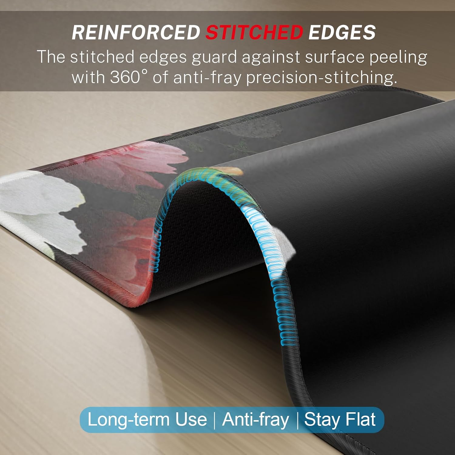 MROCO Mouse Pad [30% Larger] with Anti-Fray Stitched Edges, Premium-Textured Waterproof Surface, Non-Slip Rubber Base, Computer & Gaming Mouse Mat for Laptop, Office & Home, 8.5 x 11 in, Black Flower - 3