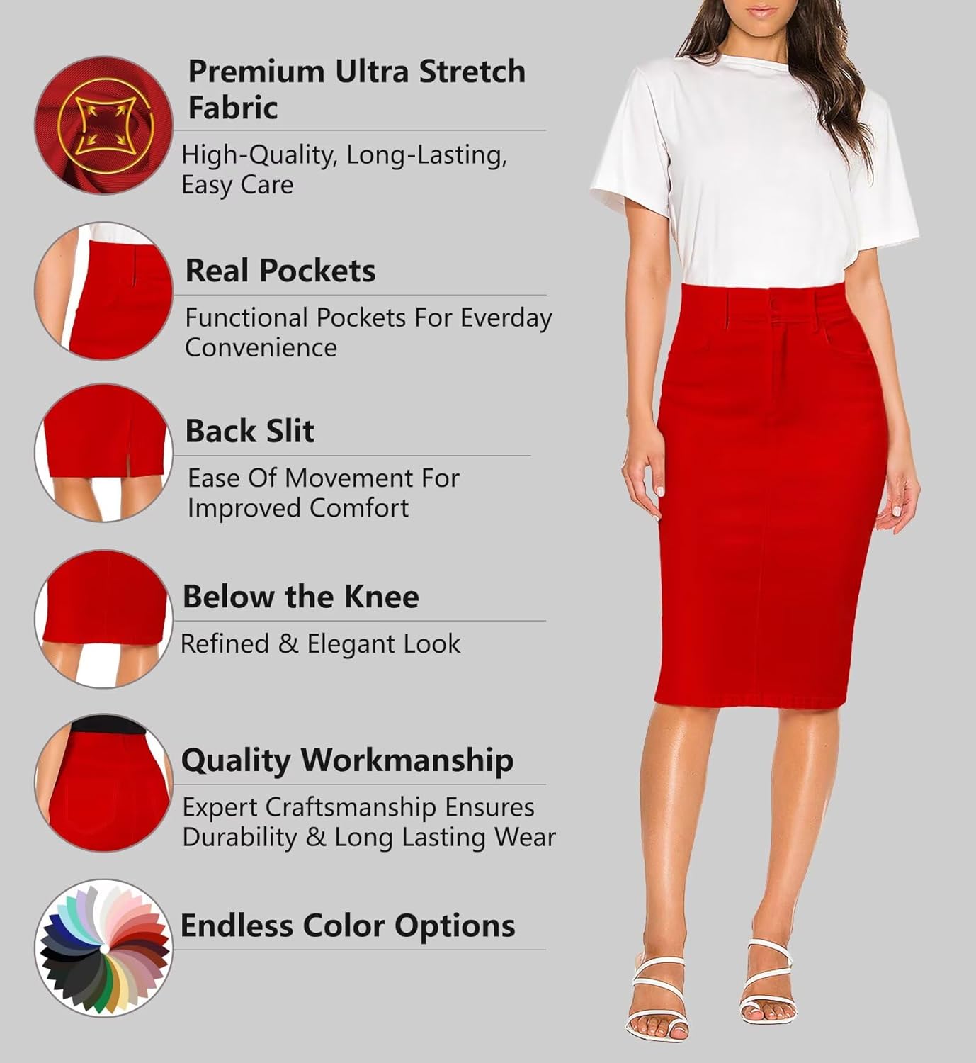 Lexi Womens Super Comfy Hyper Stretch Denim Skirt - Image 4