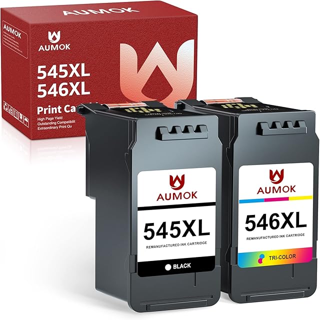 AUMOK Compatible Ink Cartridges Replacement for Canon PG-545XL CL-546XL for Canon PIXMA MG2550S TS3150 TS3151 MG3050 MG3051 TS3350 TR4550 TR4551 MX495 MG2950 MG2450 iP2850 MG3053 (1 Black, 1 Colour)