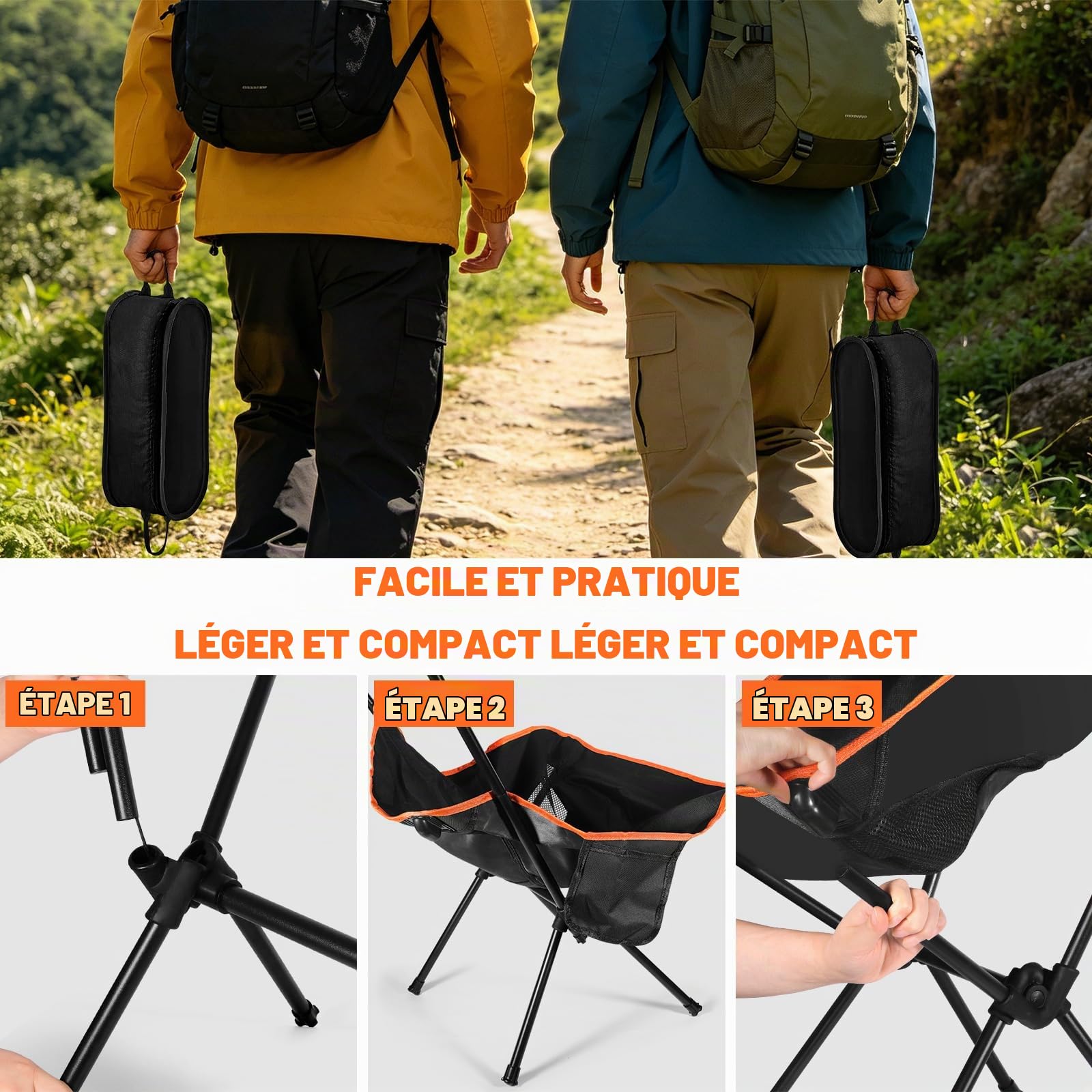 Chaises de Camping Pliantes Portable, Compacte Ultra Légère et Portable Chaise de Camping Pliable avec Sac de Transport pour Pique-Nique, Camping, Pêche, Randonnée, Extérieur