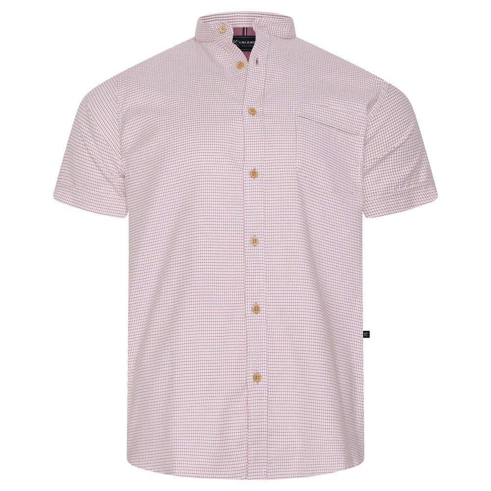 Kam Men's Mauve Short Sleeve Grandad Collar Textured Cotton Shirt Plus Size 2-8Xl 6385 (Uk, Alpha, 6XL, Plus, Regular, )