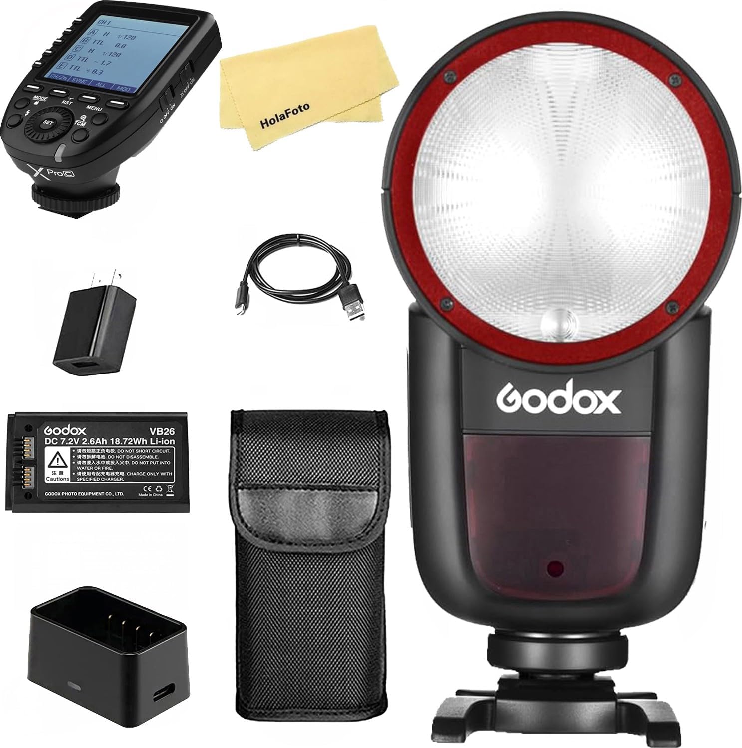 Godox V1 V1-C V1C USA Version Round Head Camera Flash with Godox XPro-C Flash Trigger for Canon Camera,76Ws 2.4G TTL1/8000 HSS,480 Full Power Shots, 2600mAh Li-ion Battery, 10 Levels LED Modeling Lamp