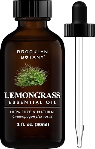 Brooklyn Botany Aceite esencial de hierba limón, 100% puro y natural, aceite de grado premium con cuentagotas - para aromaterapia y difusor, 1 onza