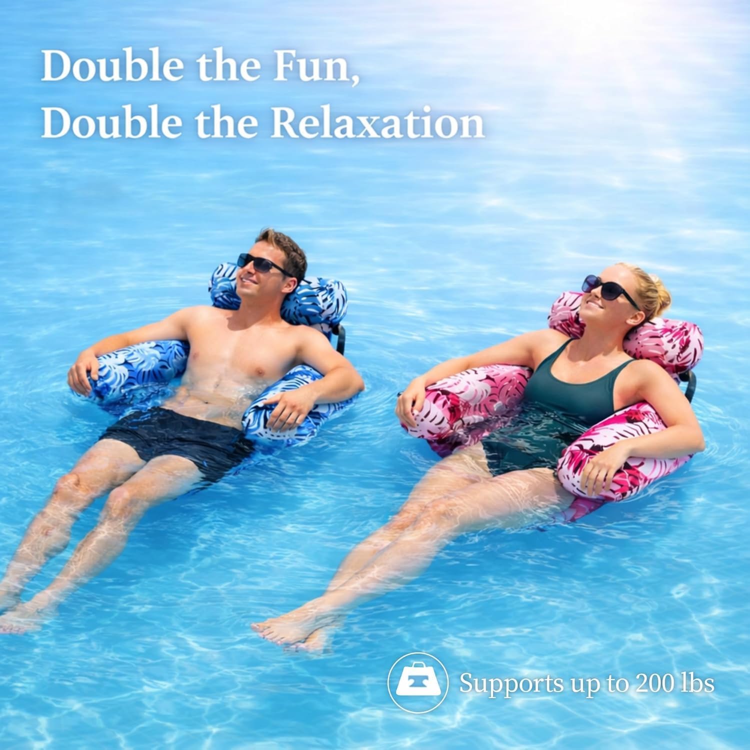 Pool Floats Adult 2 Pack, Inflatable Pool Float Chair, Portable Water Hammock for Summer Pool & Beach
