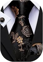 Barry.Wang Men's Flower Silk Tie Set with Handkerchief & Cufflinks - Wedding, Party, Business Necktie