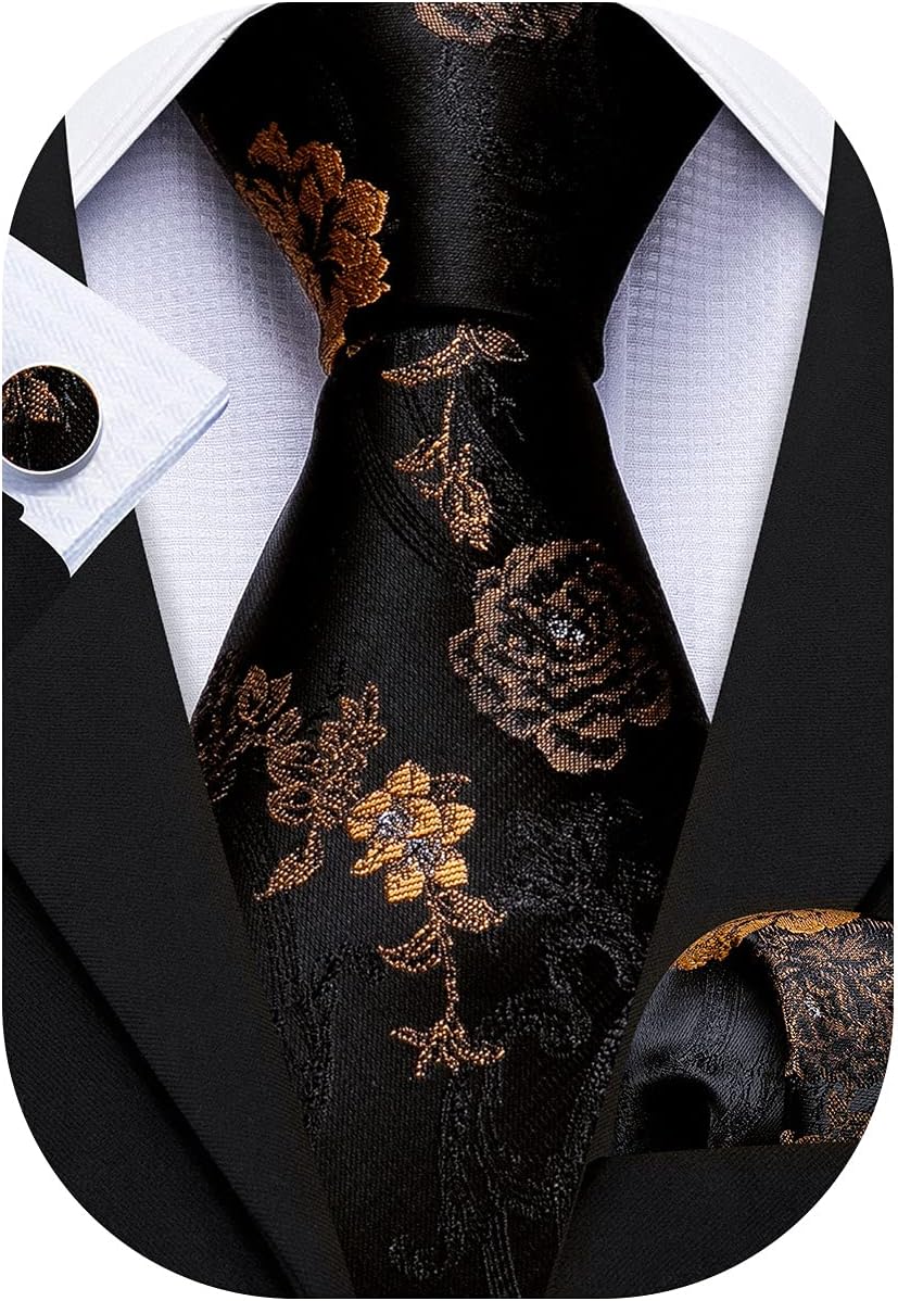 Flower Ties for Men Handkerchief Cufflinks Set Wedding Necktie Set Party