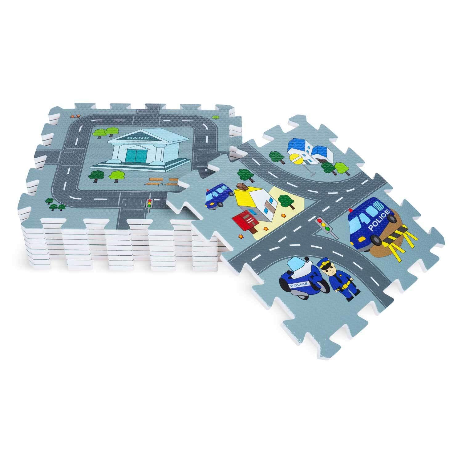 Tapis Puzzle Circuit Ville - 9 Pièces 30x30cm - Jeu Éducatif Enfant - Sol Moquette