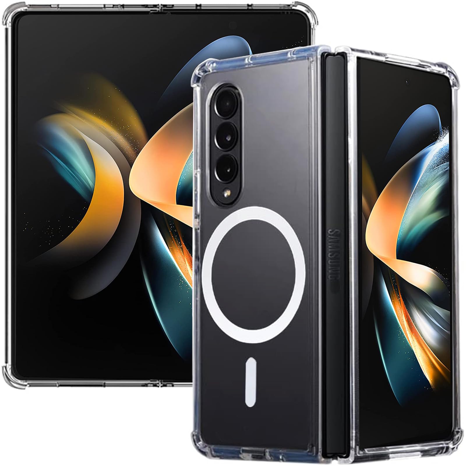 Miimall Compatible with Samsung Galaxy Z Fold 4 Case, [Support Various Magsafe Accessories] [Air Cushion Corner] Silicone Transparent Ultra-Thin Full Protective Cover Case for Galaxy Z Fold 4-Clear