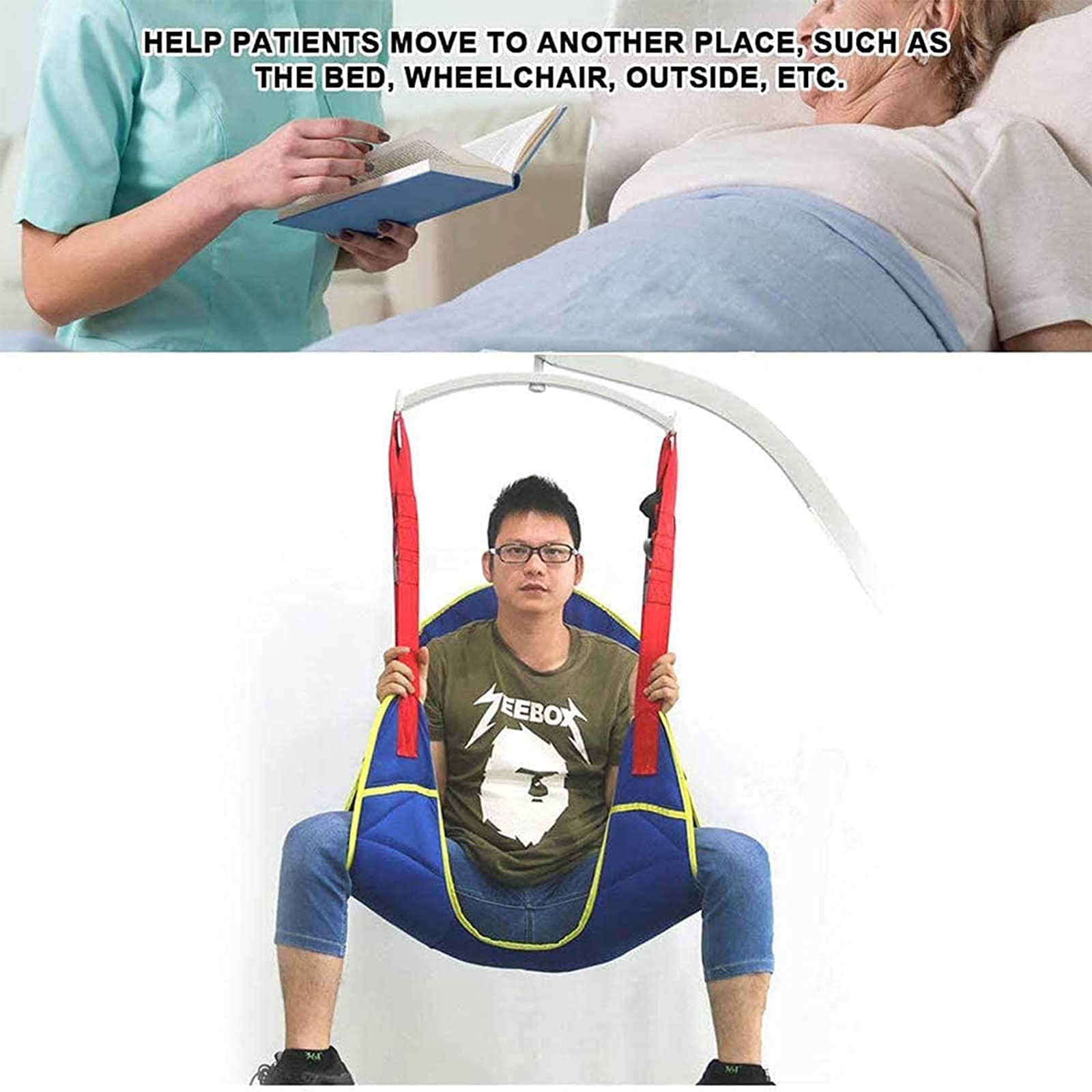 Lève-patient à sangle, lève-patient pour appareils médicaux, ceinture de transport d'escalier avec, pour soins infirmiers, personnes âgées, personnes handicapées, lève-corps complet, élingue à qu