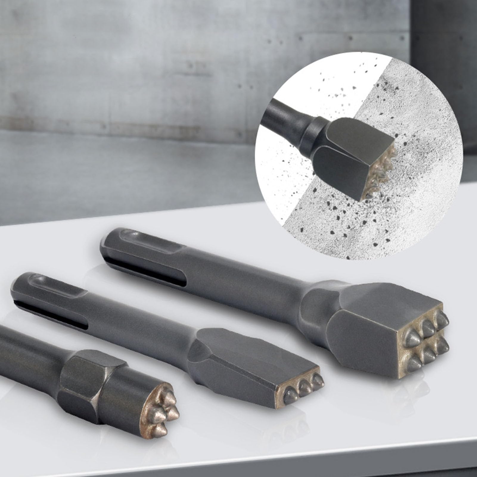 Set di Punte per Scalpello a Martello in Metallo Duro 4 Pezzi per Sgrossatura e Rimozione del Rivestimento del Calcestruzzo con Gambo Tondo a Doppia Fessura 3 4 6 9 Punte