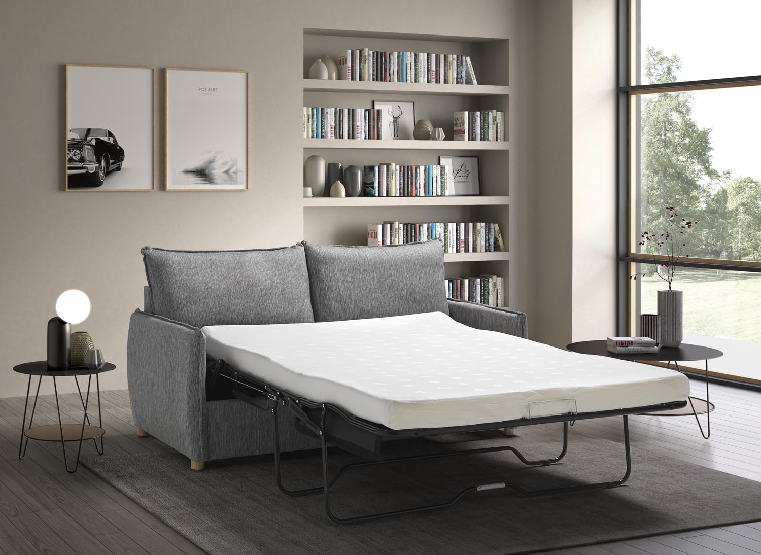 EVERGREENWEB - Divano Letto 2 Posti L170xP90xA75 Sofà con Materasso Matrimoniale Memory alto 10 cm, Moderno Tessuto Grigio, Schienale a Doppio Cuscino Estraibile, Struttura Rinforzata Pieghevole GRACE