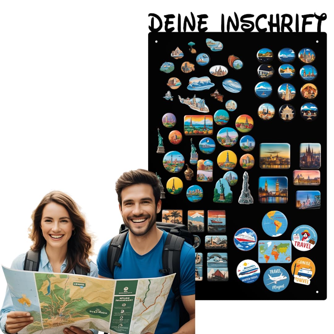 Magnettafel - Personalisierbare Magnetische Pinnwand 80x50 cm aus Stahl - beschreibbar - ideal für Magnete und Notizen - inkl. Montageset - Schwarz