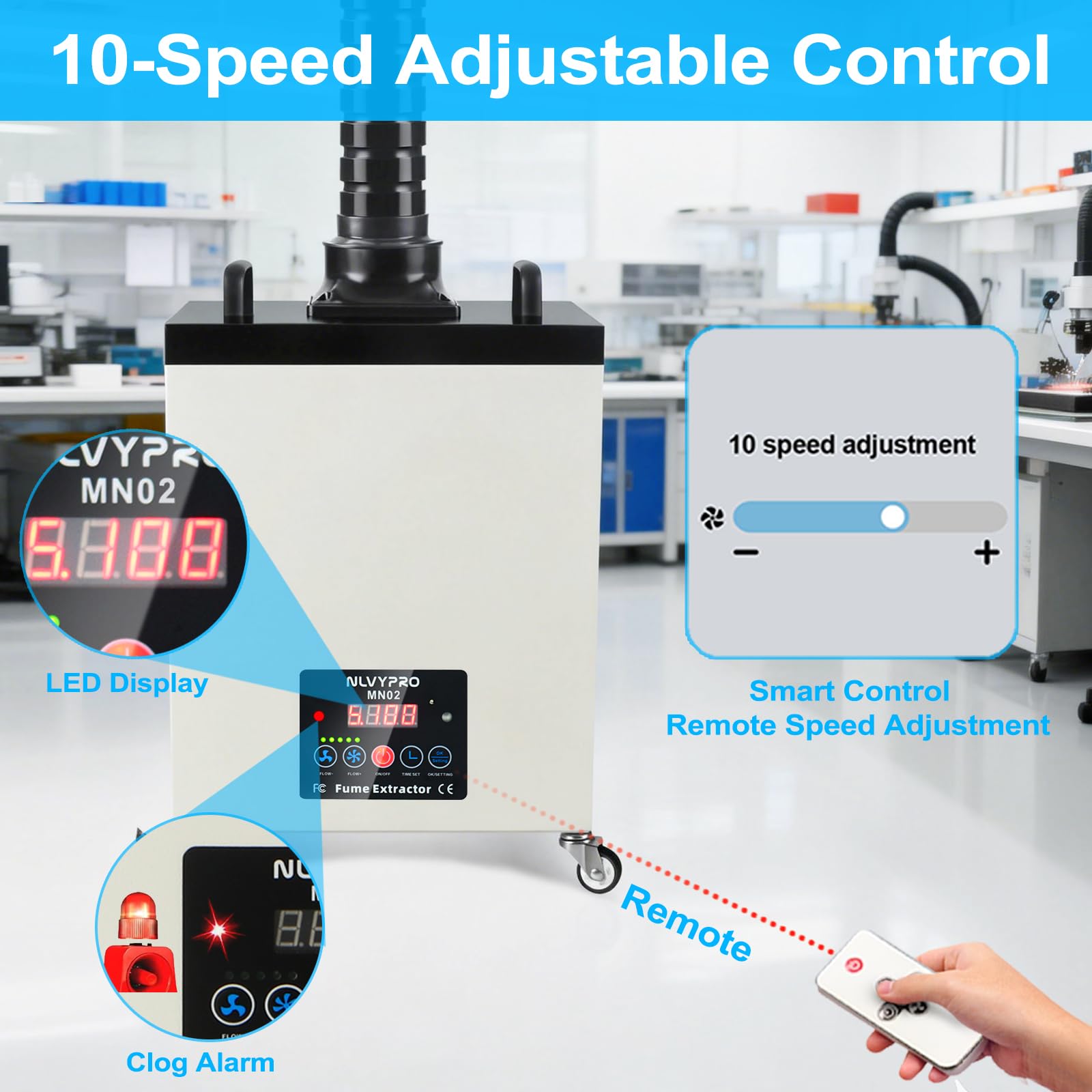 MN02 200W Laser Fume Extractor – 177 CFM, 4-Stage 99.97% Filter, LED Remote, 2.5" Hose & Extra Filters For Engraving & Soldering