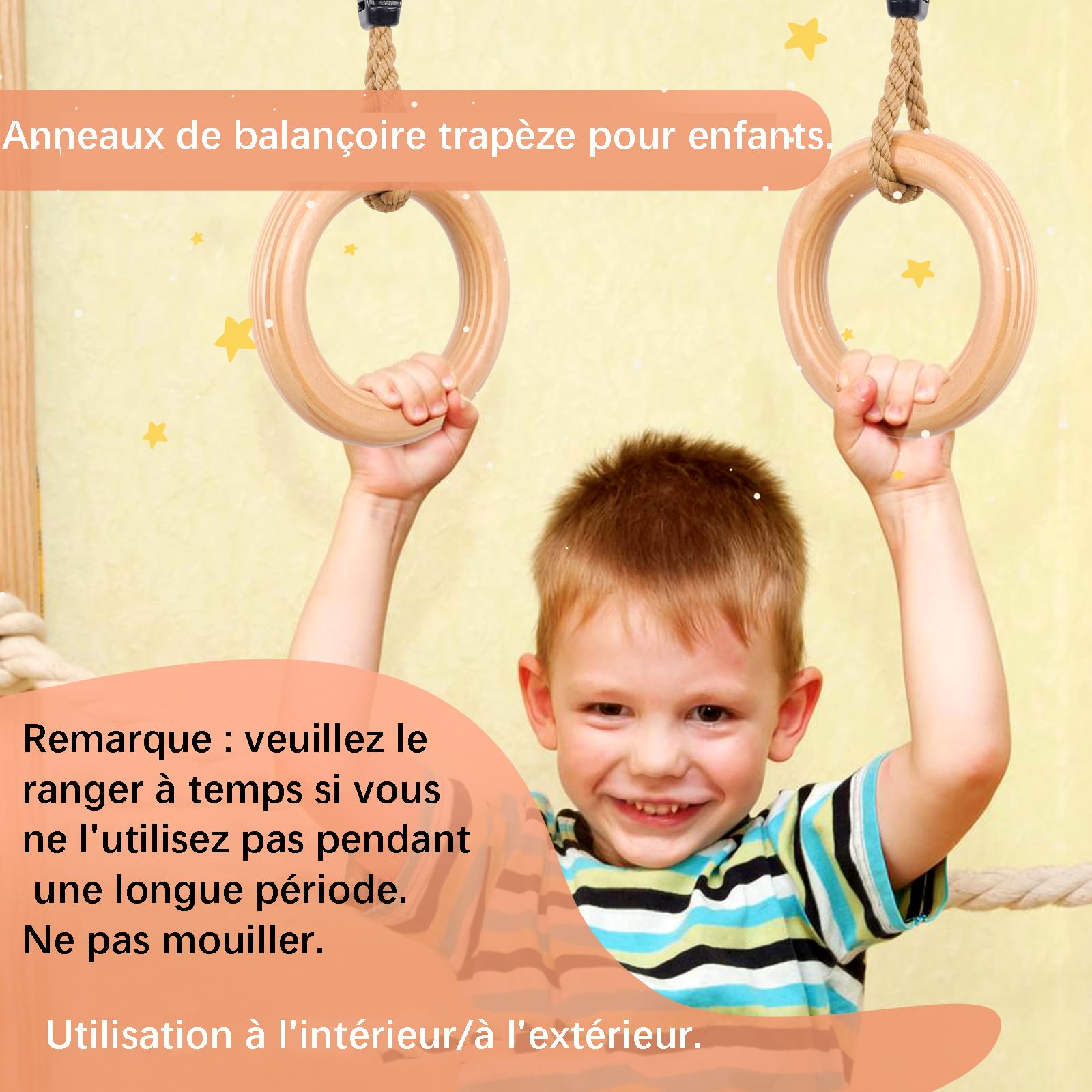 Anneaux de Gymnastique, Gym Ring en Bois ， Extérieur et Intérieur