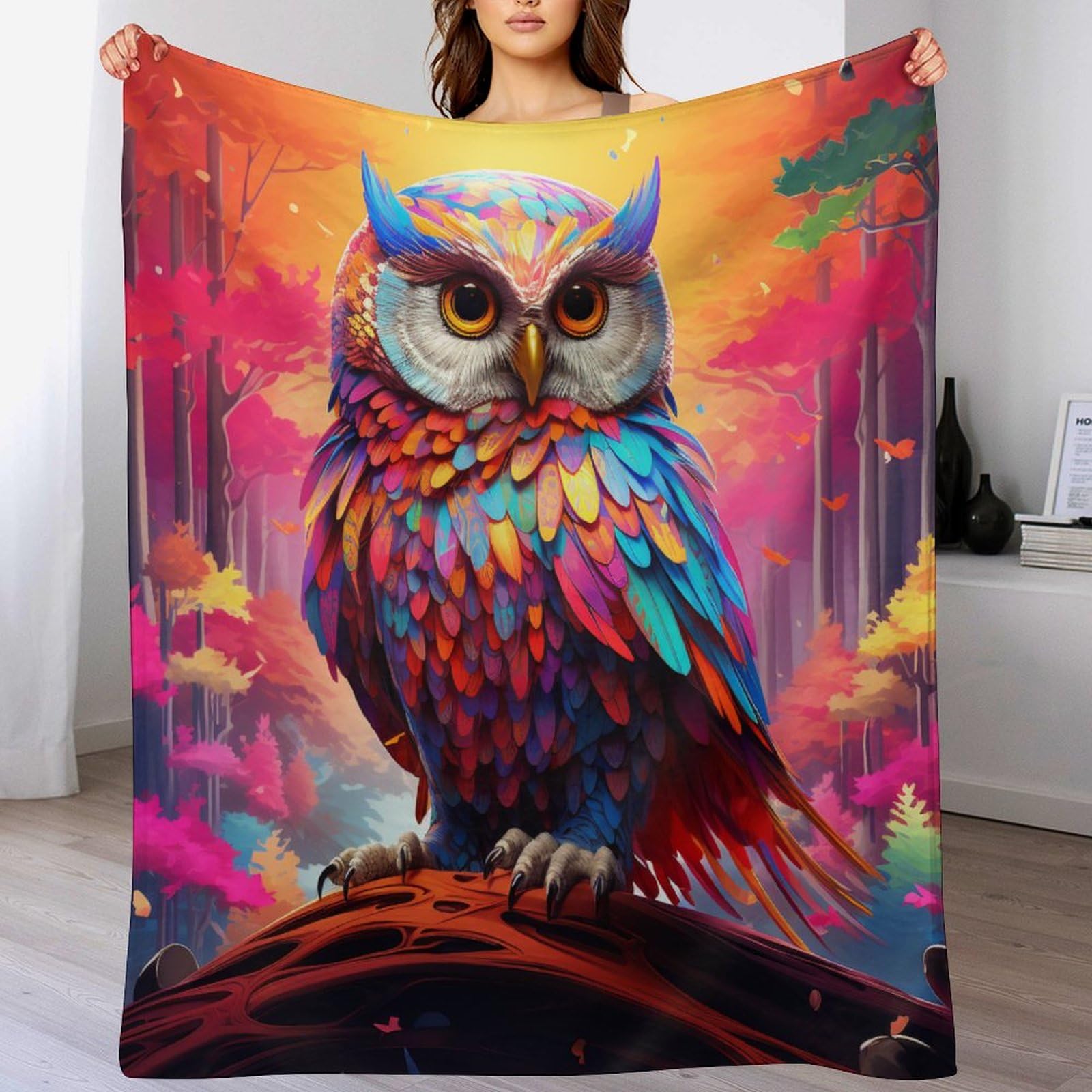 Couverture Polaire Douce Flannel Hibou 100x130cm pour un canapé confortable en toutes saisons