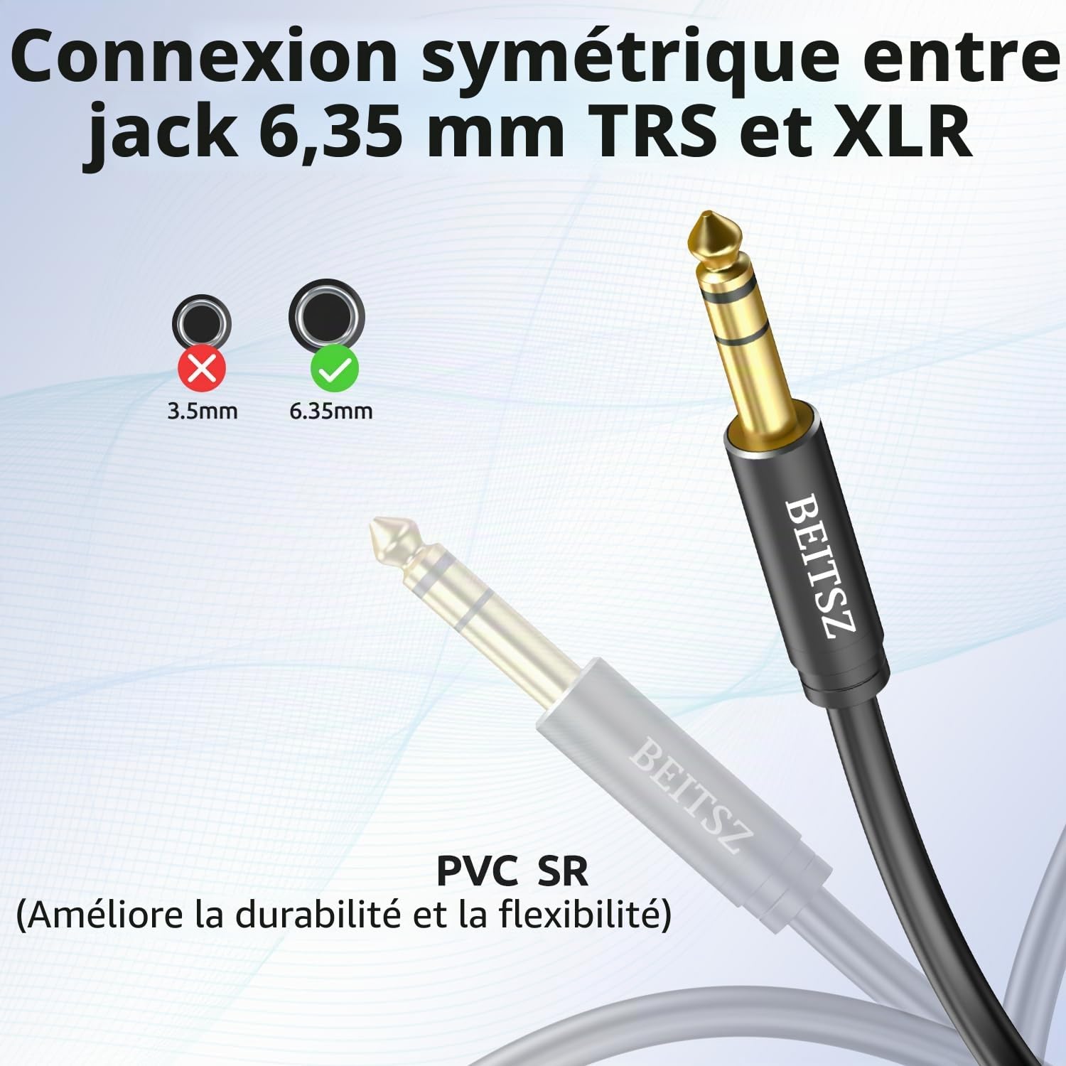 Câble XLR Jack, Câble XLR Mâle vers TRS 6,35 mm,pour Guitare, Hautparleur, Microphone, Amplifier, Carte Son (3M, 2Pack)