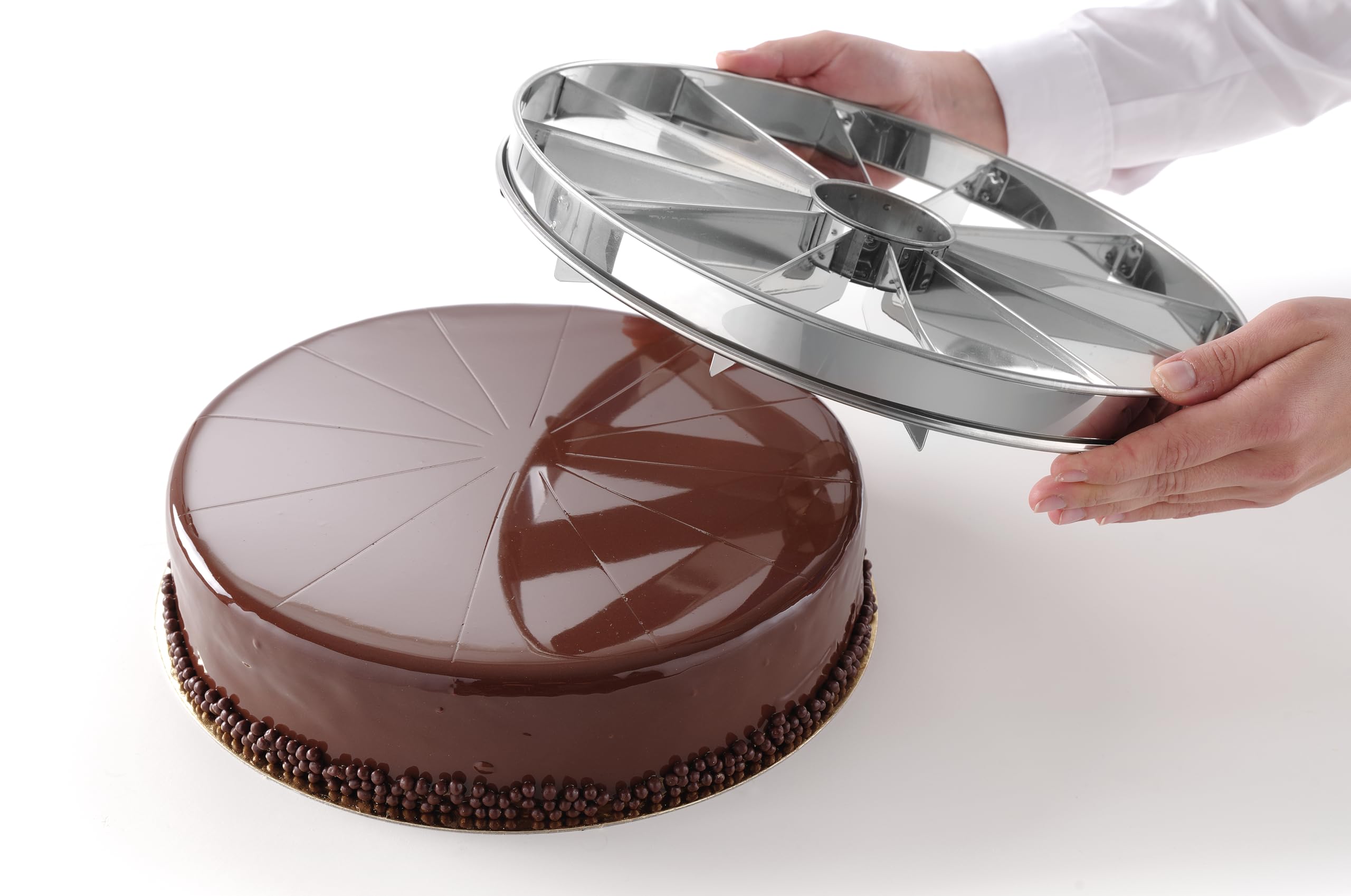 HENDI Coupe-gâteau rond – Marqueur diviseur de gâteau professionnel, 12 parts – Outil de pâtisserie – Ø320x(H)40 mm – Acier inoxydable