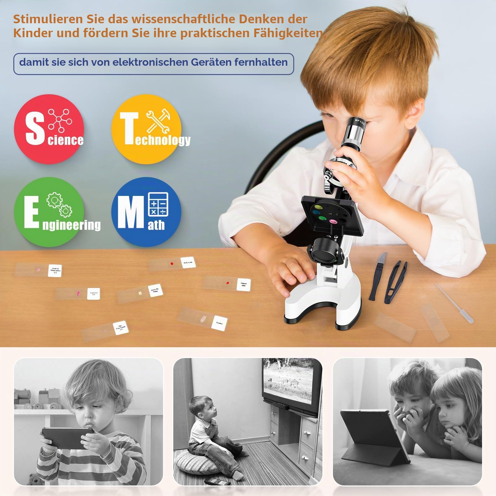 100X–1200X Entdecker Kinder Mikroskop Set mit Koffer: Natur unter dem mikroskop Schüler ab 6 Jahre – Wissenschaftliches Kindermikroskop kit mit Metallrahmen, Objektträger – Pädagogisches Geschenk | Nature Exploration STEM Science Mikroskopie mit Metallrah