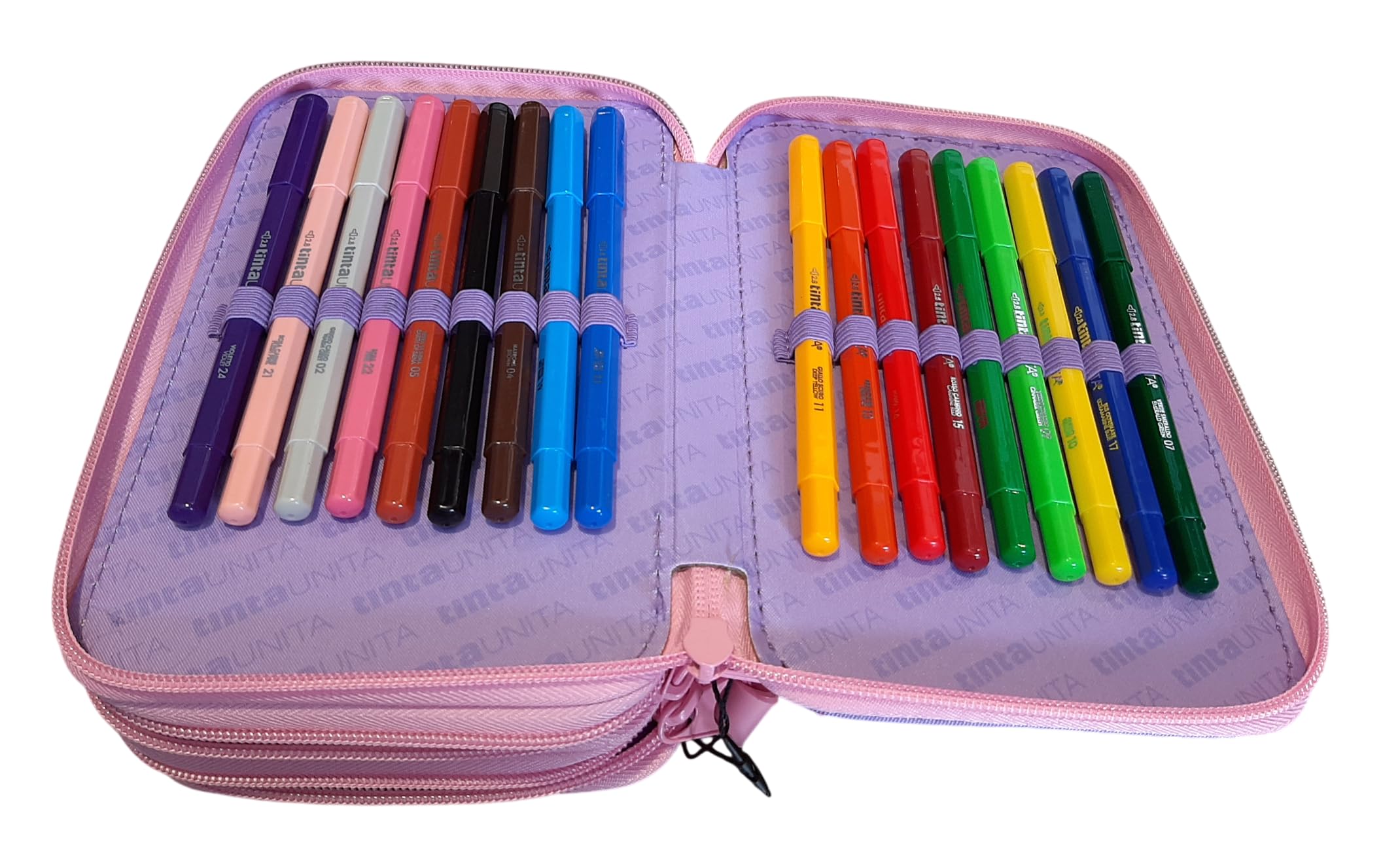 Estuche de color liso con 3 cremalleras Elegant Glamour Gradient rosa violeta completo de papelería + estuche ovalado con cremallera para escuela niña + llavero y bolígrafo de color