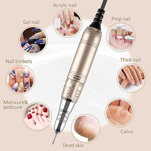 Miniatura 5 de Madenia Taladro de uñas profesional para uñas acrílicas y mini lámpara de uñas LED UV de 16 W, rosa