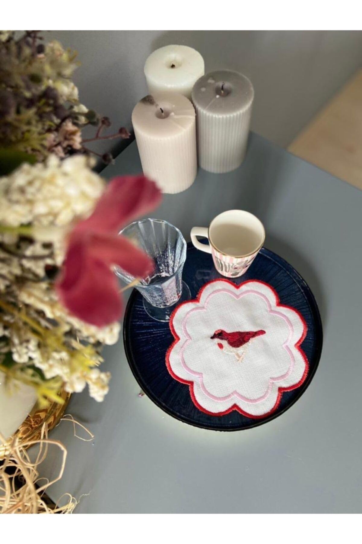 Linda Mia Home Pip Studio Kuşlu Kokteyl Peçete Tekli (Kırmızı Pembe)