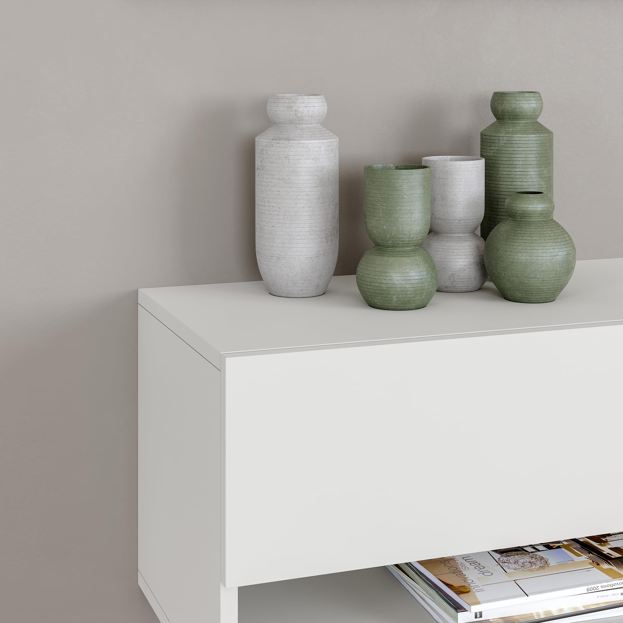 [en.casa] Mobile Porta TV da Parete a 2 Ante Bianco 140x31x30 cm | 2 Ante a Ribalta, Scomparti Chiusi Aperti, Mobile Contenitore Sospeso, Stand Multimediale Soggiorno Living