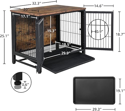 Miniatura 2 de PANTAZO Mueble de madera para perros con bandeja, resistente con puertas dobles, mesa auxiliar decorativa para perros pequeños a medianos (mediano)