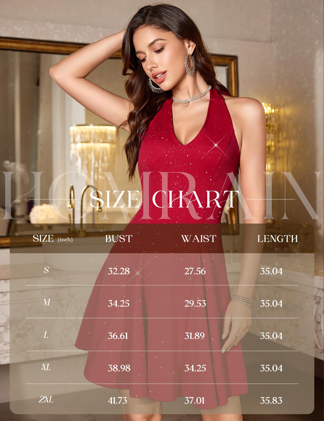 Homrain Glitzer-Strass-Sparkle-Kleid für Damen, Elegantes Homecoming-Mini-Kleid, Sexy Club-Kleid mit Halterneck, Cocktailkleid für Herbst