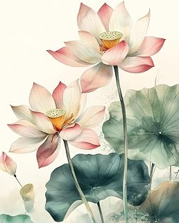 Paint by Numbers Kit for Adults Beginner, Lotus Paint by Numbers Kits on Canvas, Lotus Leaf Canvas Painting for Adults with Brushes and Acrylic Set for Home Room Wall Decor, Gifts for Women, Model 942