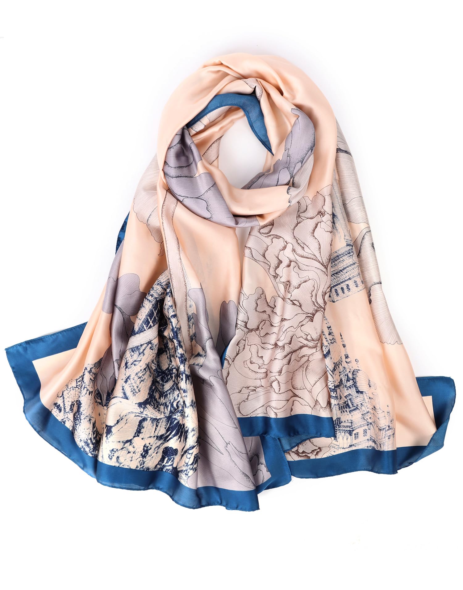 Bestshe Silk Feeling Long Scarf Fashion Floral Large Scarf Satin Shawl Wraps for Women with Gift Packed