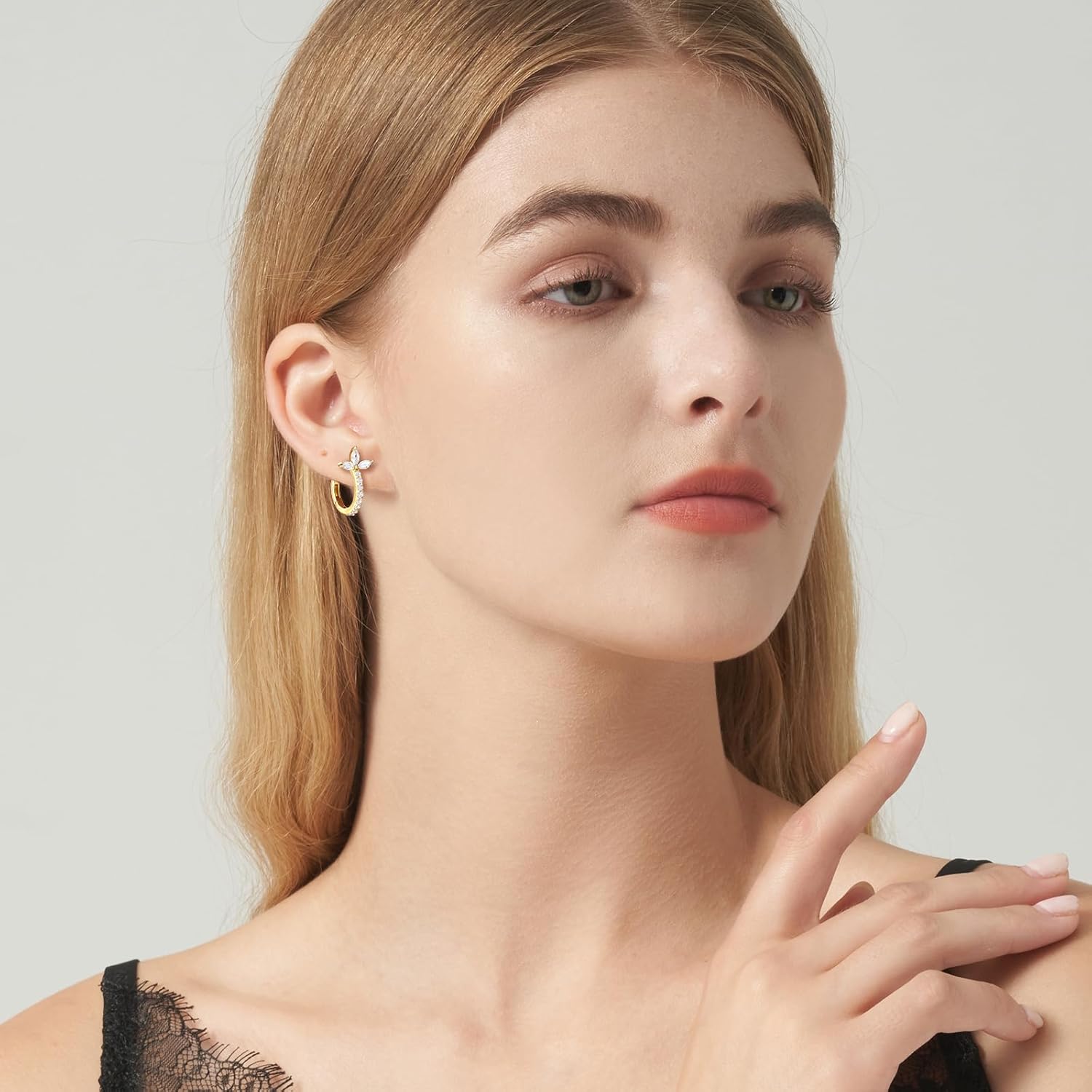 14K Gold Plated Huggie Hoop Earrings for Women Hypoallergenic 925 Sterling Silver Cubic Zirconia Olive Leaf Hoop Earrings Jewelry Gifts - Image 6