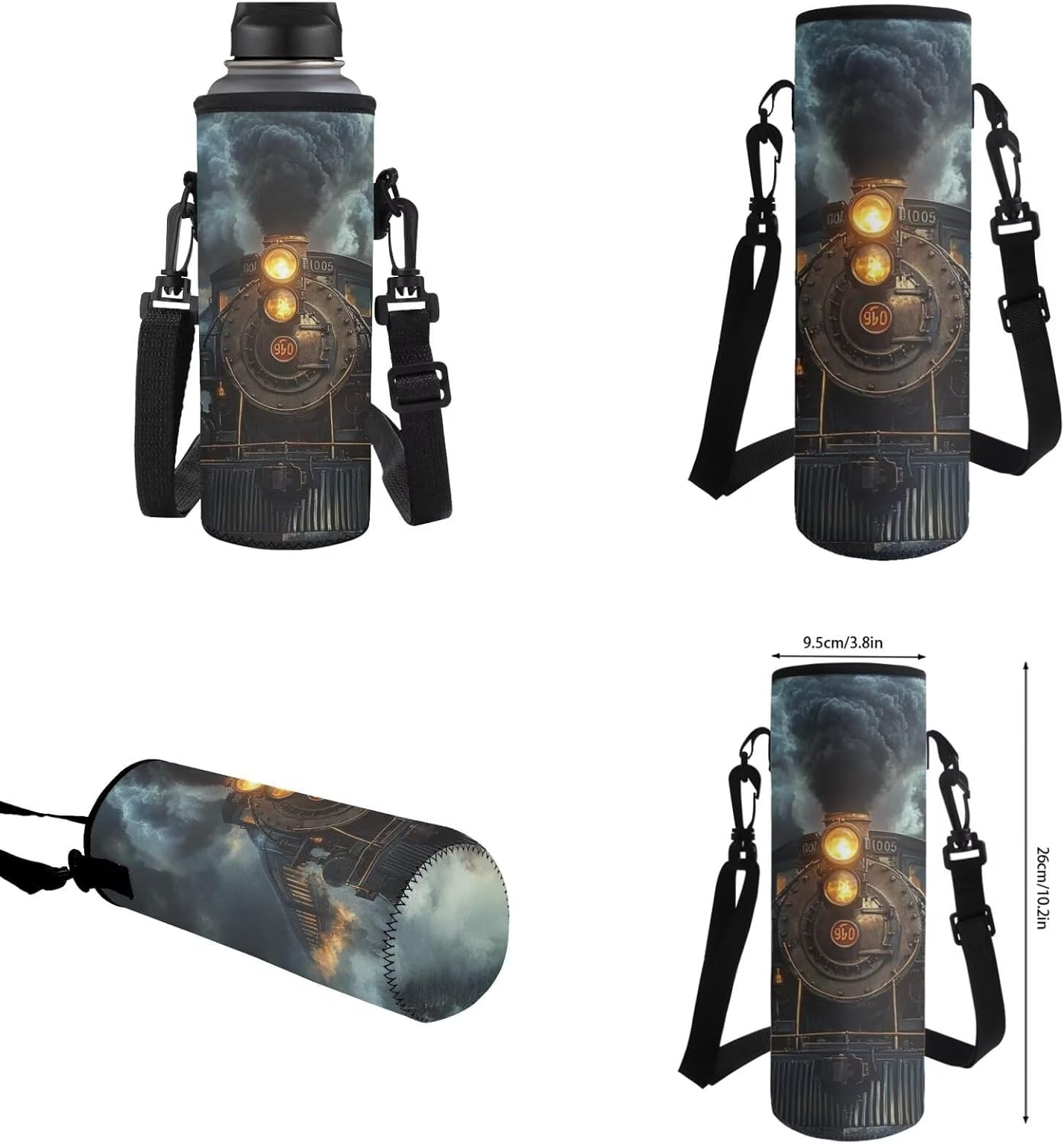 Vintage Steam Train Bookbag for Kids 5-7 Back to Elementary School Backpack and Lunch Box Set 4-in-1 Boys School Bag Lunch Boxes Pencil Case Water Bottle Holder, 17 Inches