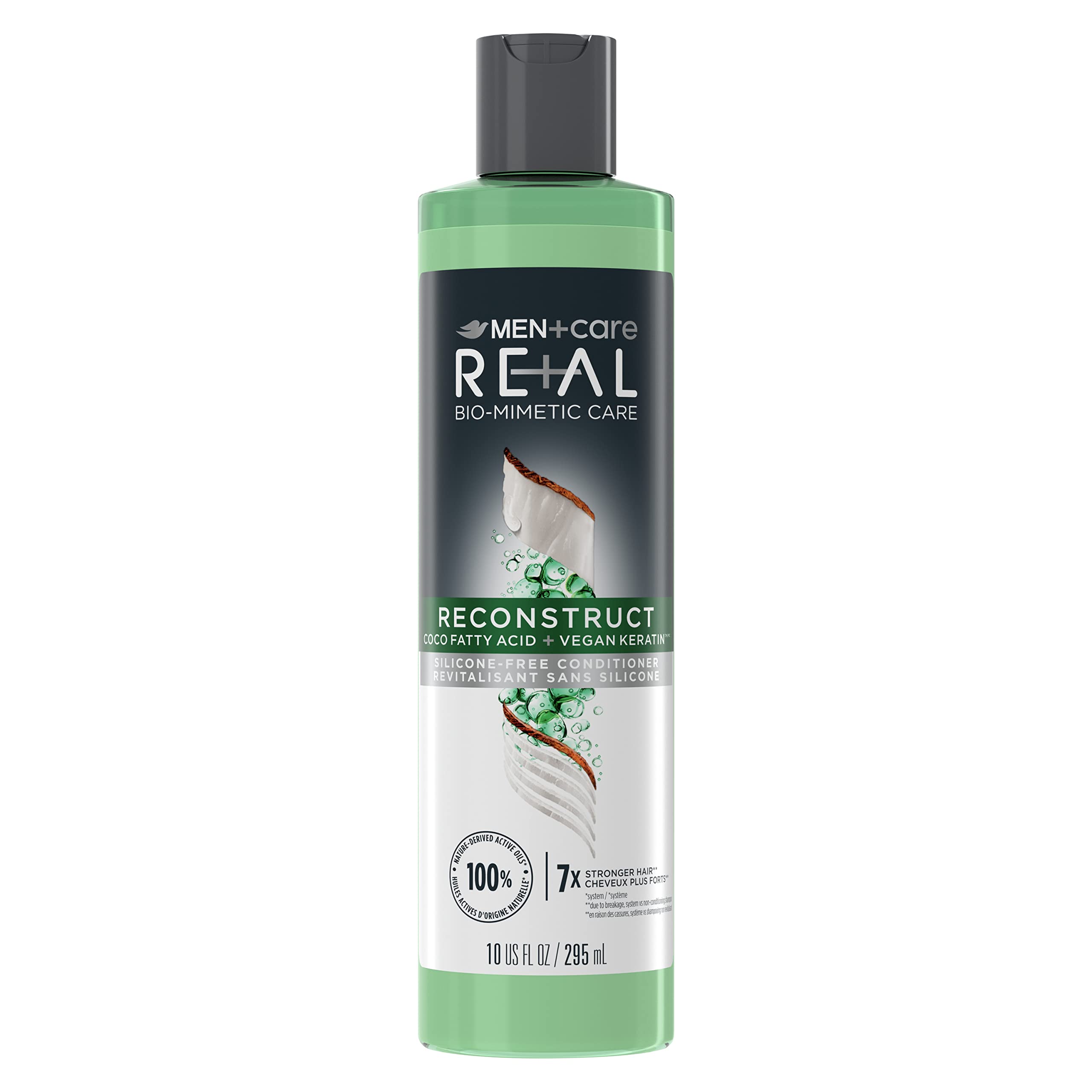 DoveMEN + CARE Real Bio-Mimetic Care Conditioner For Damaged Hair Reconstruct Silicone-Free Conditioner With Coco Fatty Acid + Vegan Keratin 10oz