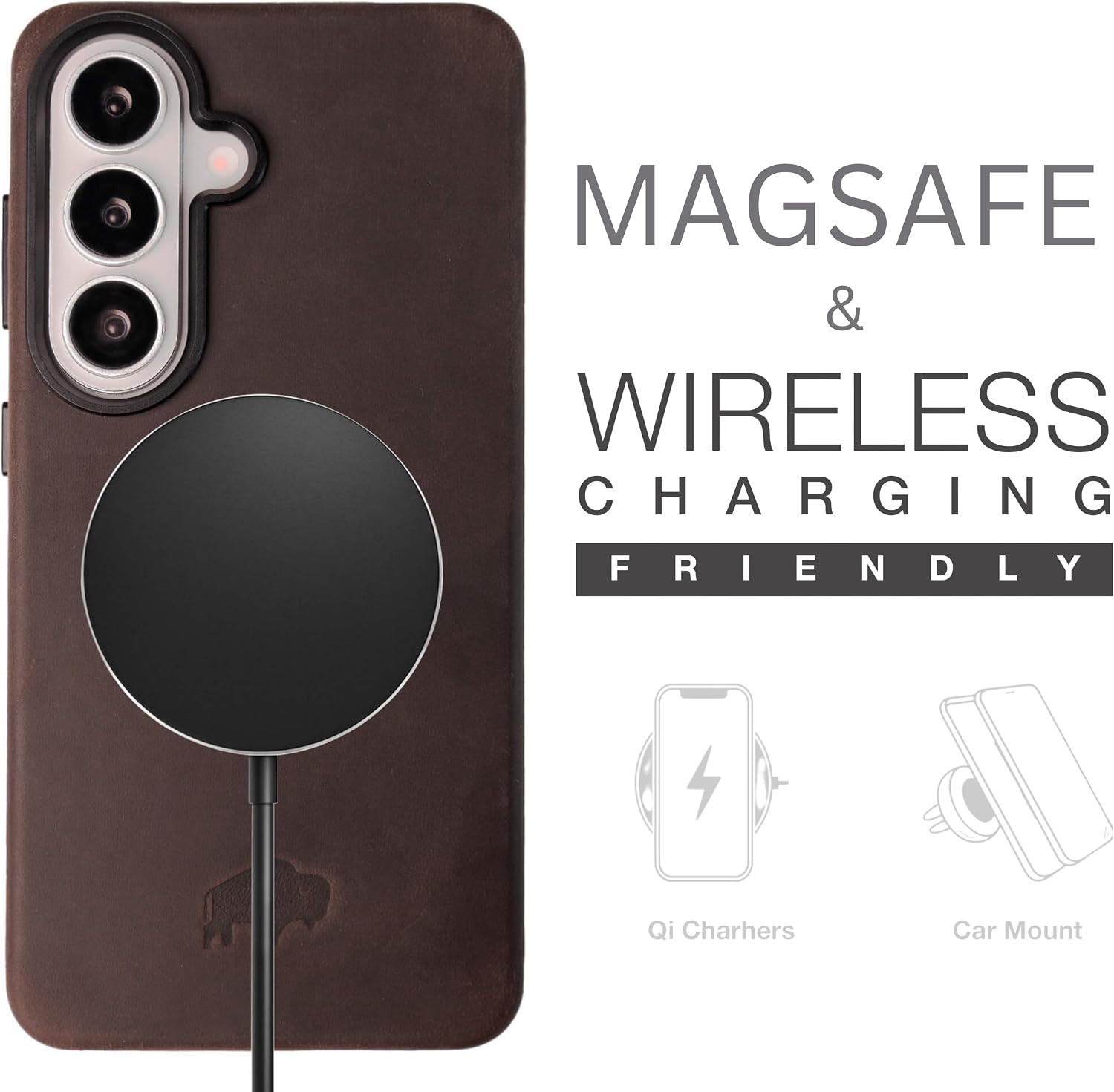 BLACKBROOK Leather Case for Samsung S26 Plus – Barlow Slim Snap-On Cover, Full Grain Leather, Ready for MagSafe and Wireless Charging, Premium Gift Box