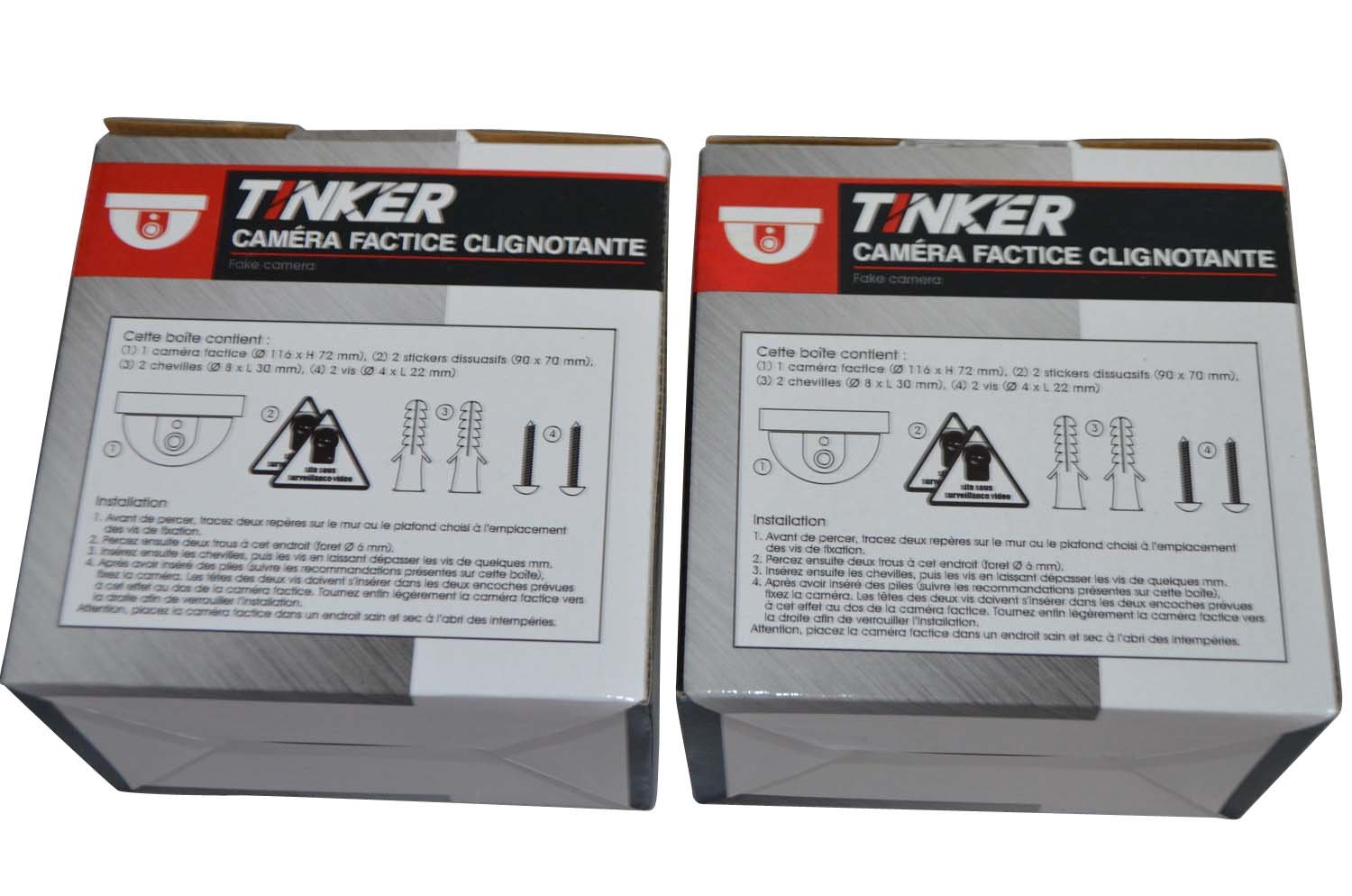 Lot de 4 Fausses caméras de sécurité avec LED clignotantes
