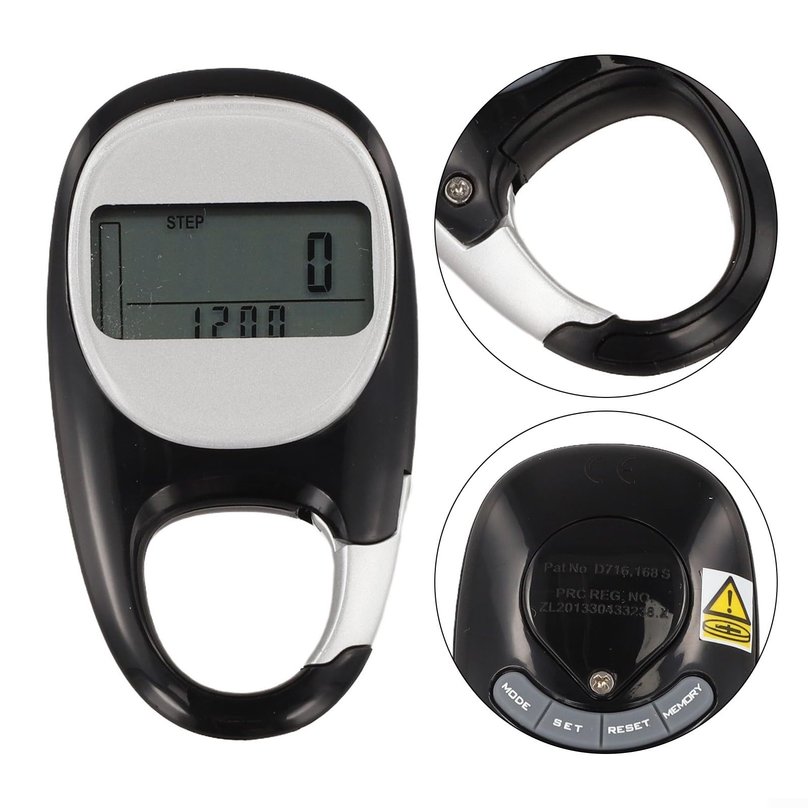 Compteur de pas numérique compact avec capteur 3D, écran LCD transparent, podomètre pour jogging, randonnée, clip ceinture ou sangle de cou (noir)