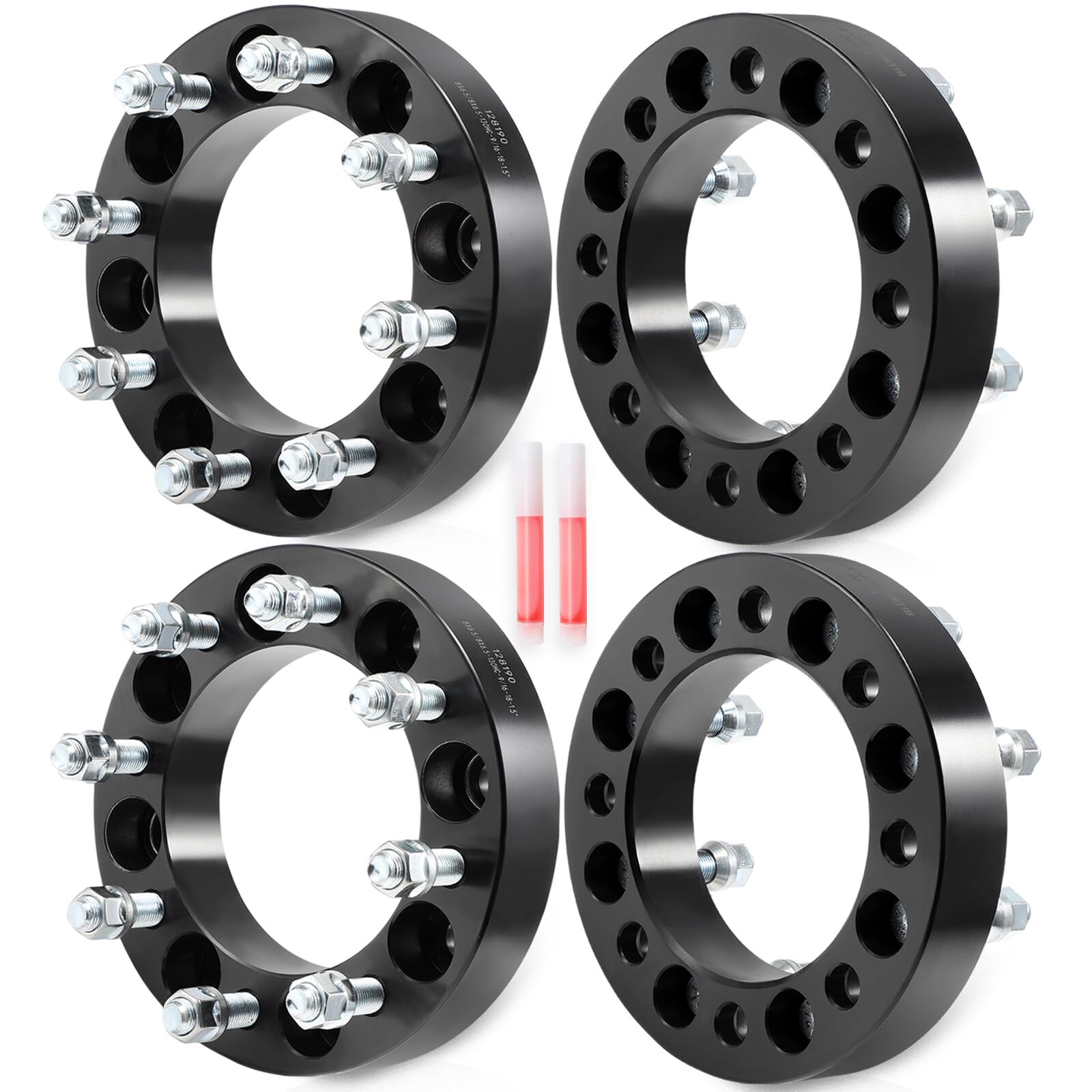 WHEELTECH8Lug 1.5" Wheel spacers 8x6.5 Fit for Ford E-150 E-150 Econoline E-250 E-250 Econoline E-350 Club Wagon, 4pcs Black Wheel Spacers Adapters Bore 130mm with 9/16-18 Studs