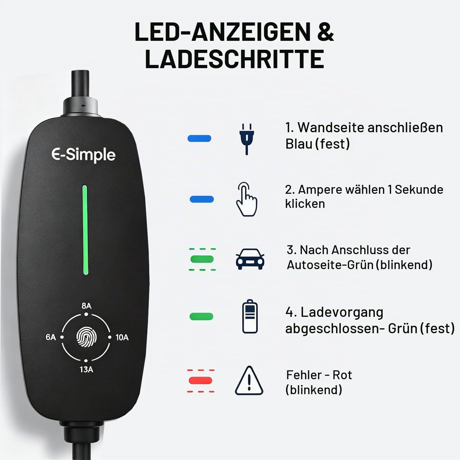 Typ 2 Ladekabel Schuko, 5M, 3KW, 6-13A, EV Ladegerät mit Schuko Stecker 16A
