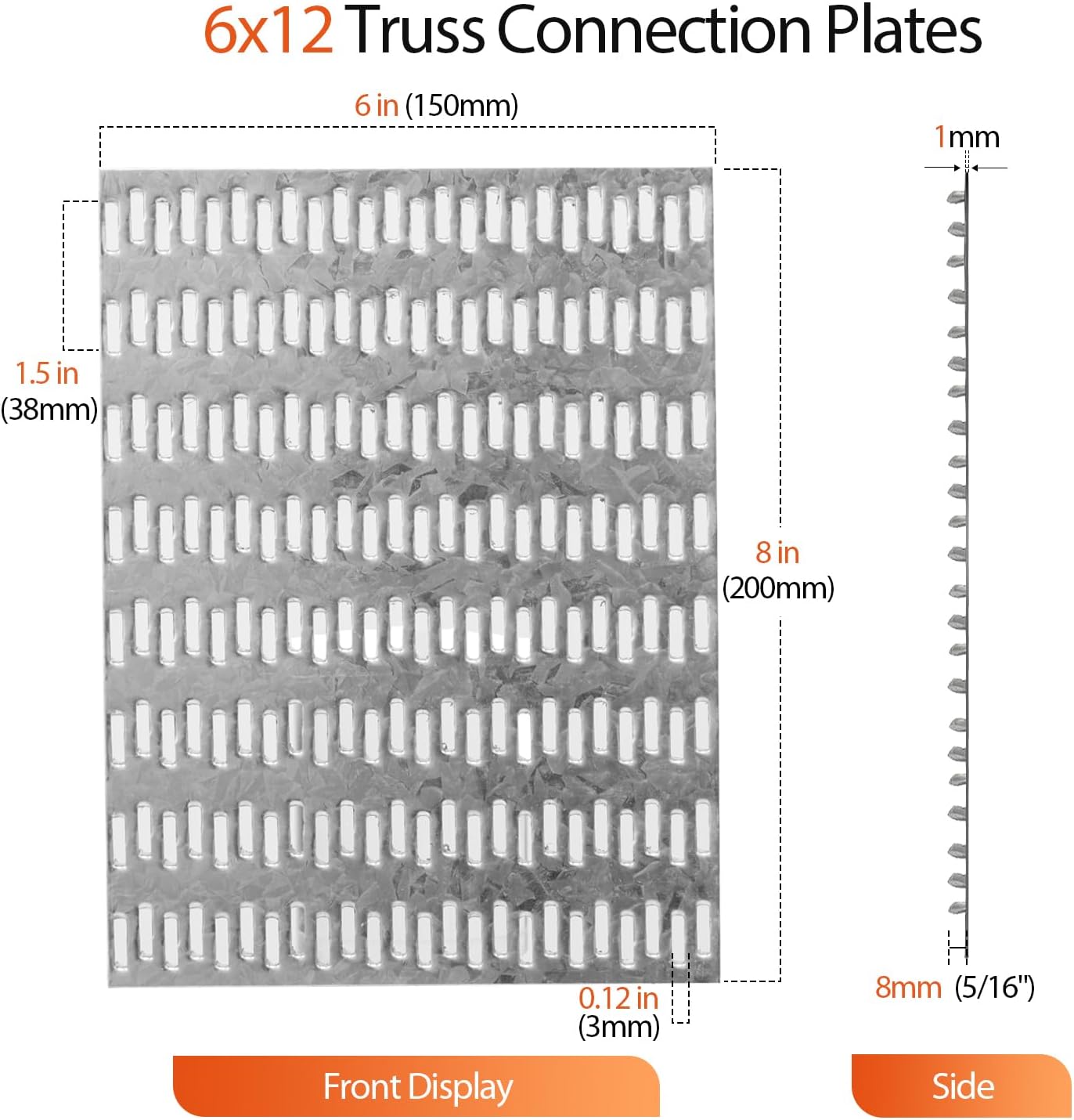 10-Pack Galvanized Truss Plates 6"x8", Pronged Gusset Plate with Staggered Nail Teeth, Flat Mending Plates for Wood Framing, Roof Trusses, Floor Trusses