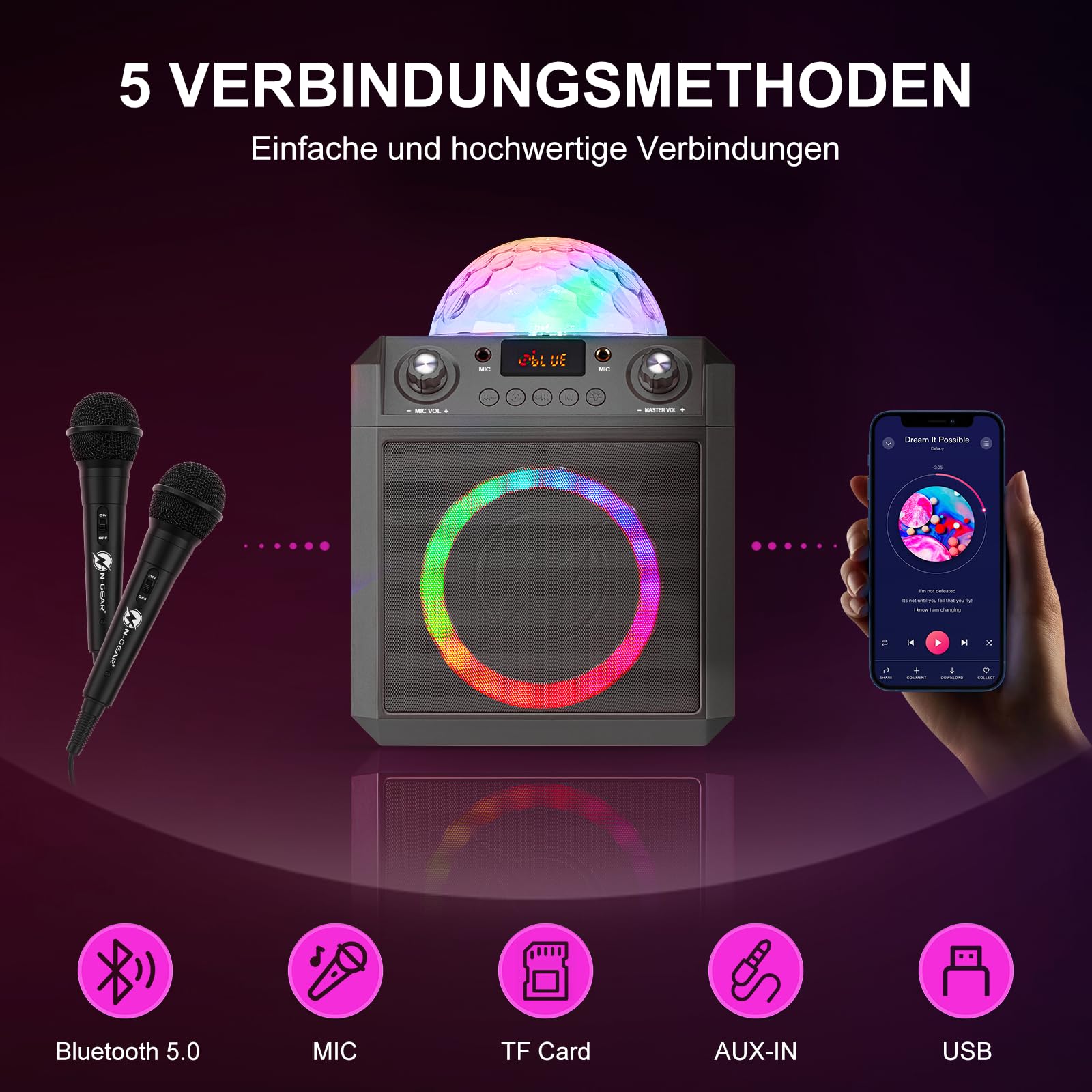 N-GEAR Block Party 602 Karaoke Machine and Music Box for Children, 100