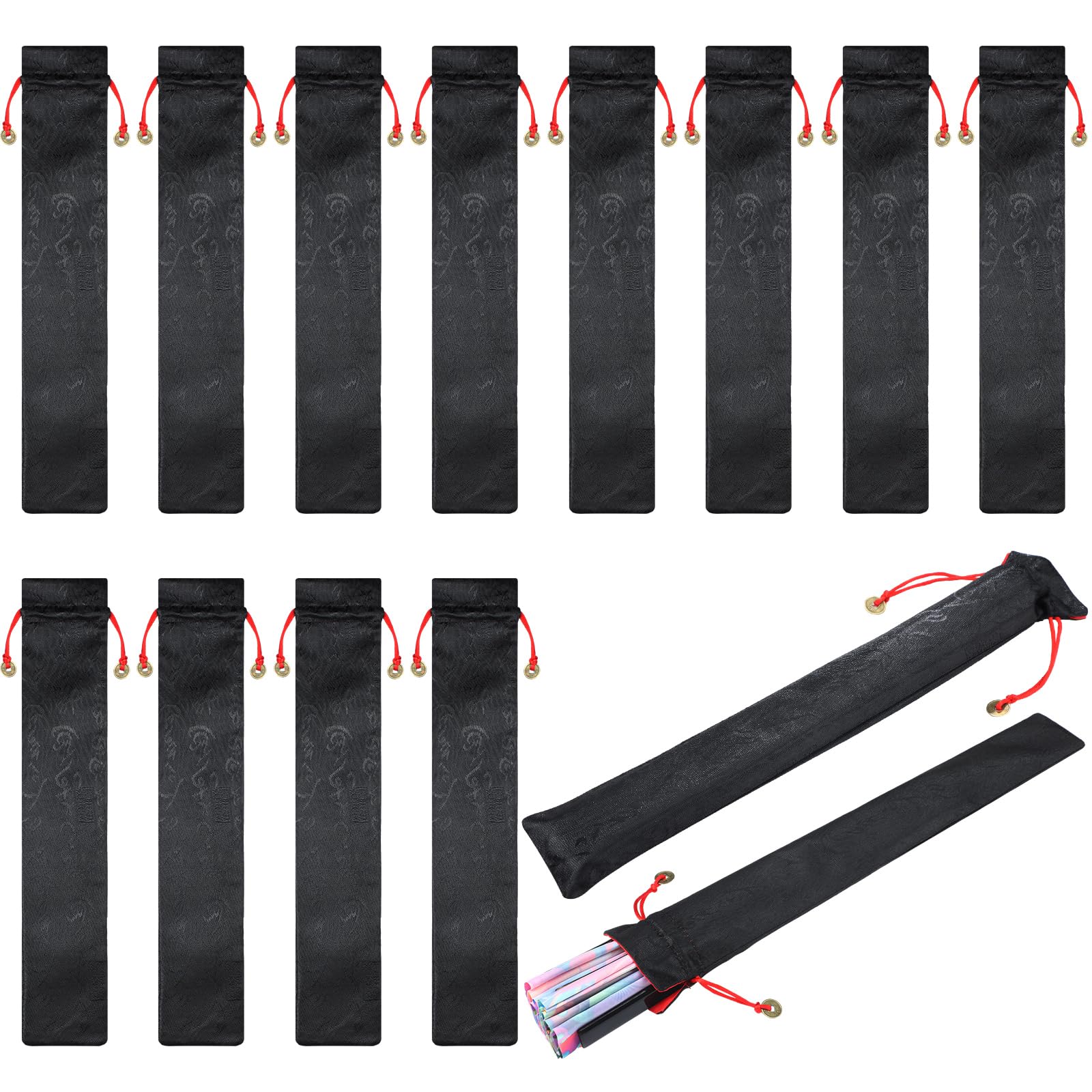 Windyun 12 Pcs Large Fan Bags Folding Pouch Sleeves Velvet Drawstrings Bags Holder Gift Wrap Protector for Line Dancing Clack Rave Festival Wedding