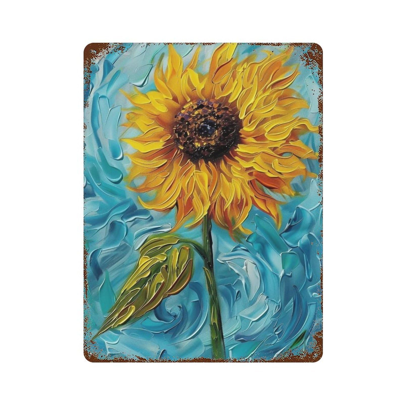 Wujhgrsg Style Swirling Impasto Turquoise Sunflowe 01 Wall Art Retro Iron Vintage Metal Tin Sign Poster Modern Decor For Home Cofffee Club Bar Shop 40X30cm