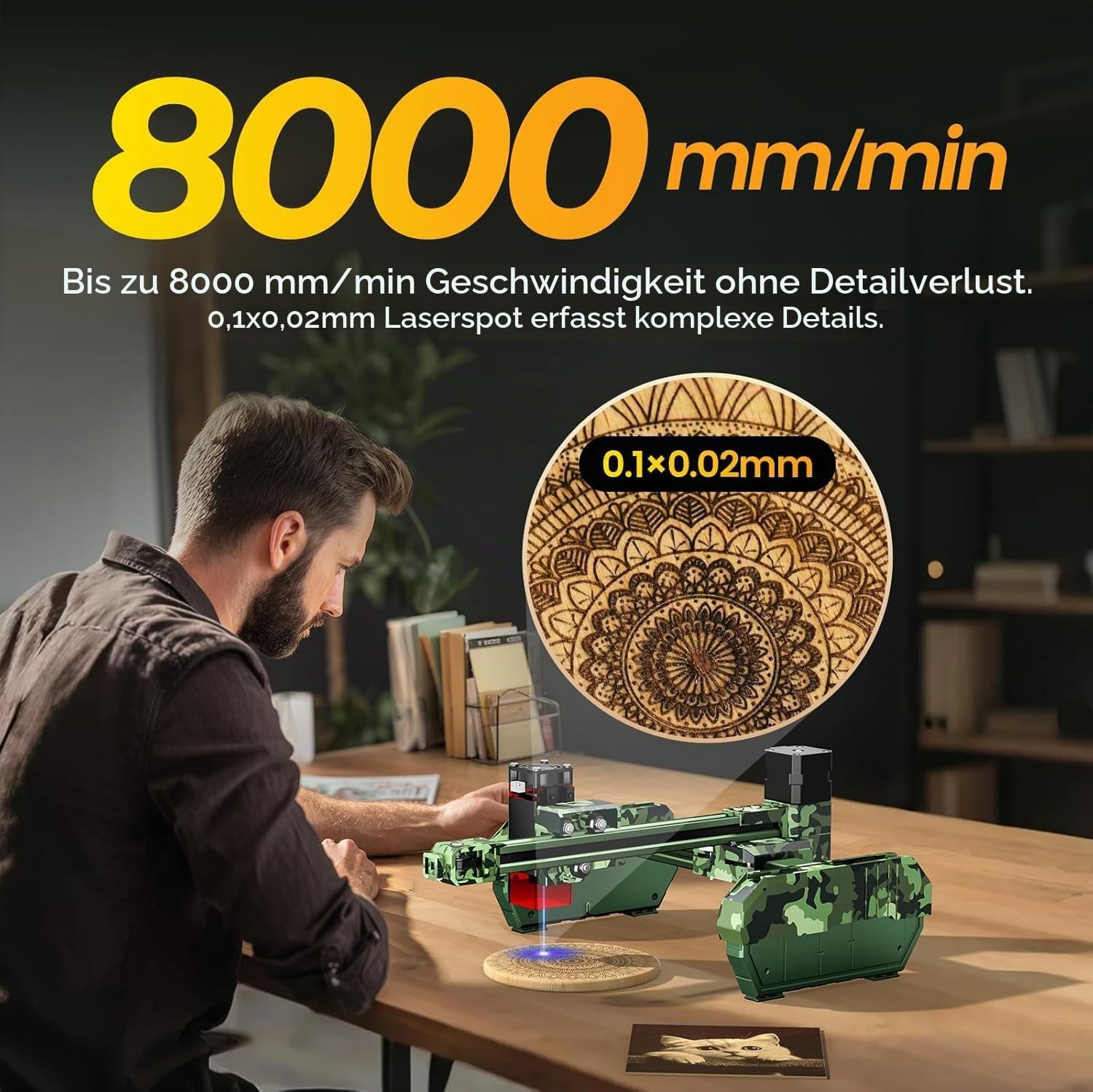 AlgoLaser 6W Lasergravurmaschine Mini Laser Engraver,0,02mm Präzision,8000mm/min Geschwindigkeit,15x15cm Arbeitsfläche,für Holz Leder Acryl Glas Metall Gravur,kompatibel mit LightBurn und LaserGRBL