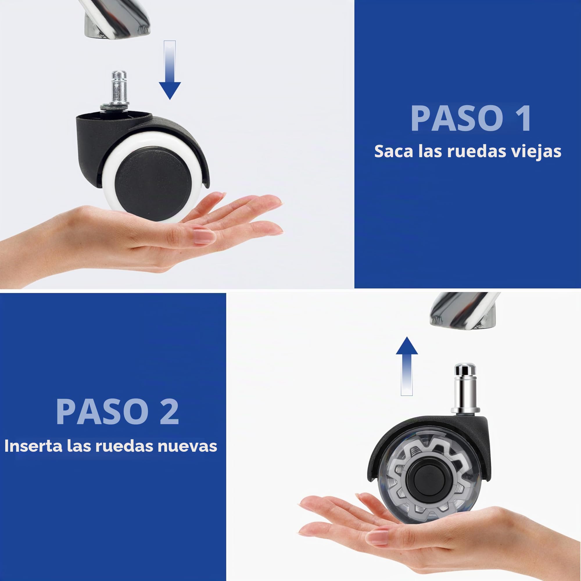 Juego de 5 Ruedas para Silla de Oficina, 10 x 22 mm Ruedas de Repuesto para Alfombras y Suelos de Parquet, Resistentes Ruedas para Sillas de Oficina