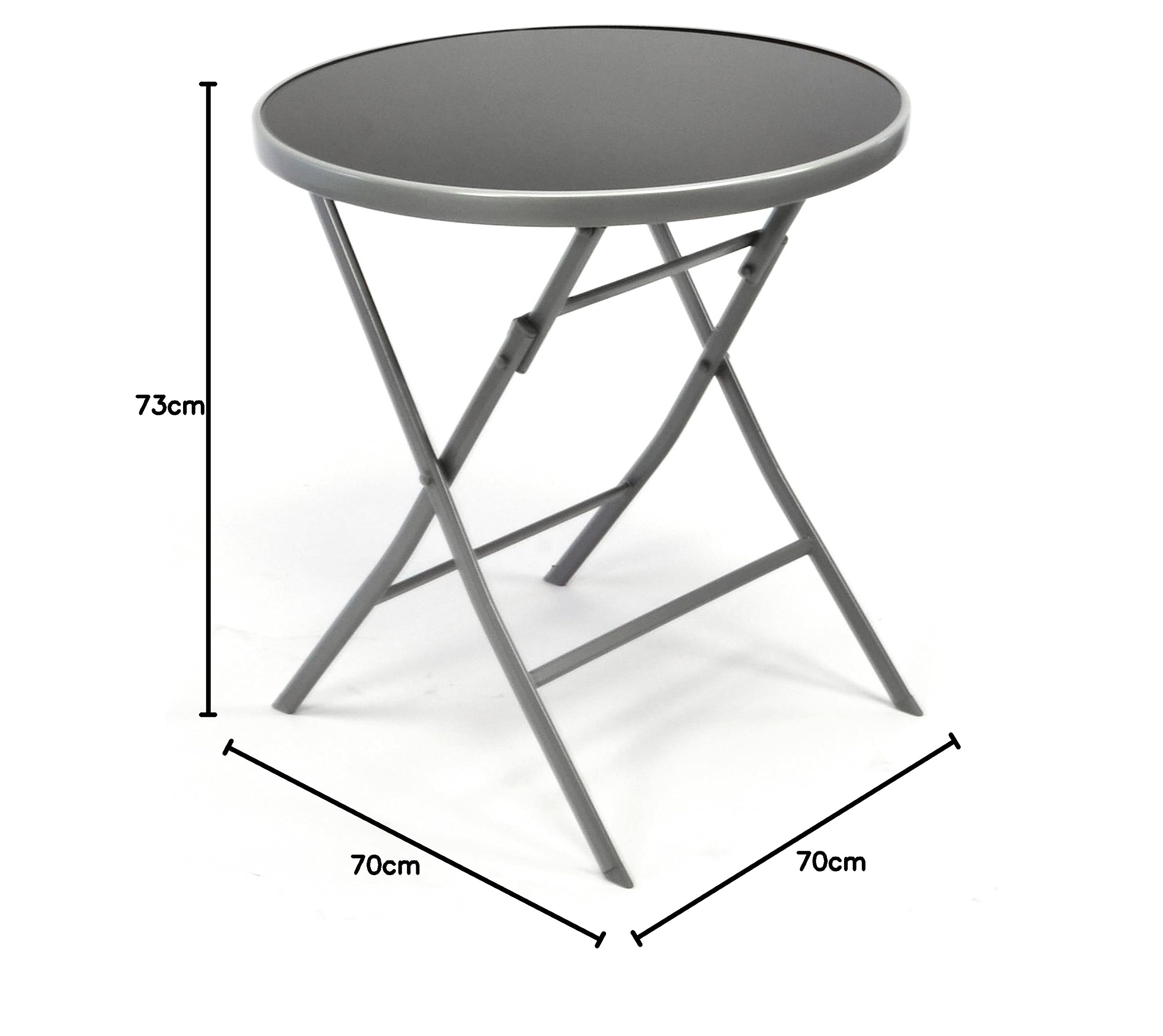 NEXOS Klappbarer Bistrotisch Lara aus Metall/Glas - Ø 70 cm | stabil und witterungsbeständig - Glasplatte Schwarz – Gestell Silber