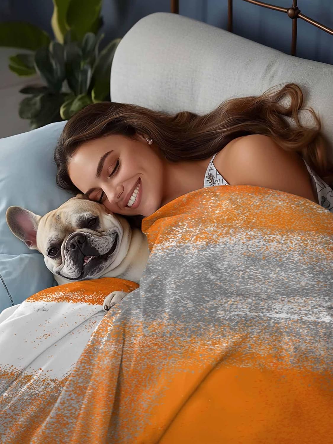 Top Sheet Full Bedding Flat Sheet Only, Orange Gradient Oil Painting Style Microfiber Bed Sheets Soft Breathable Bedding Flat Sheets, Gray Color Block Hotel Luxury Top Sheets