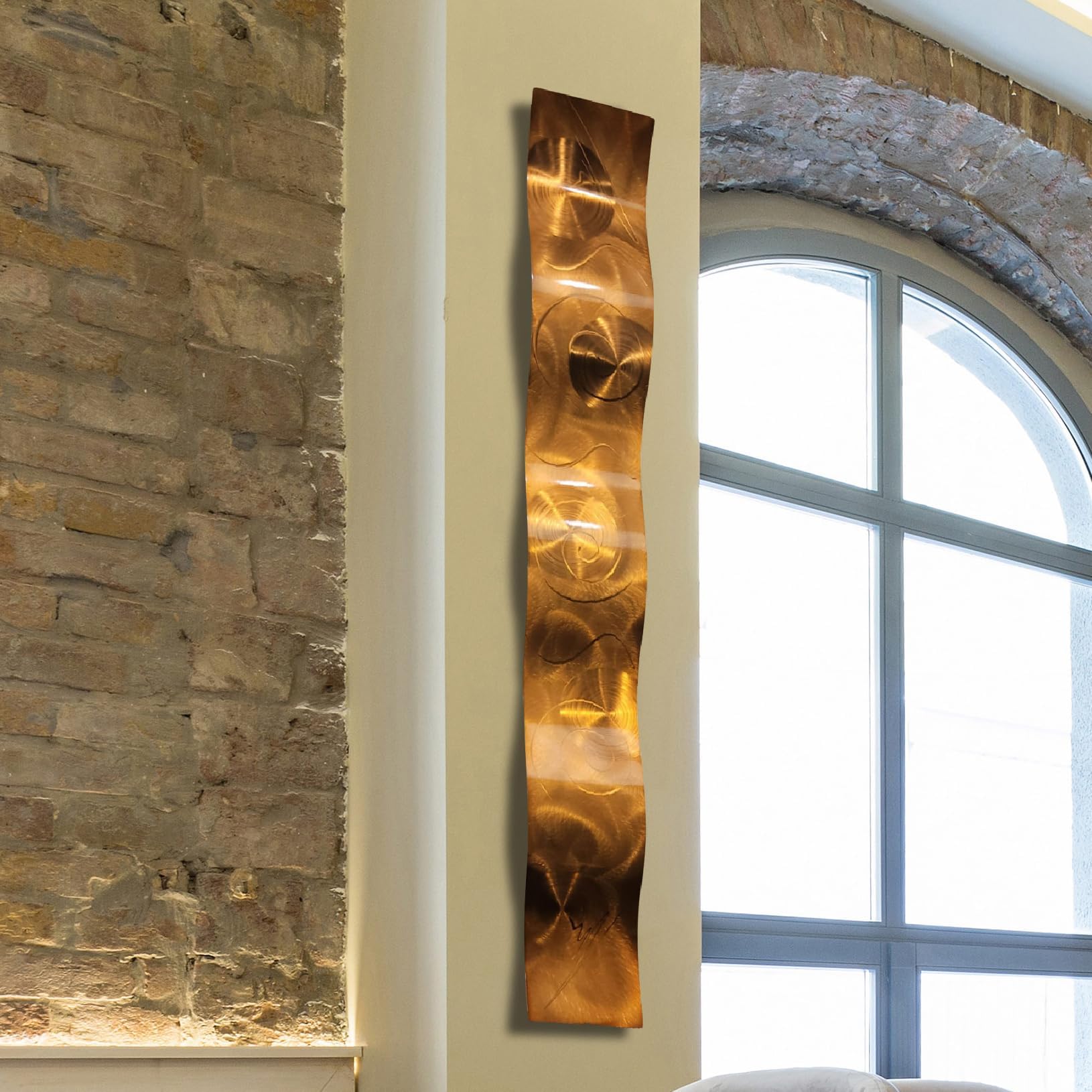 Statements2000 Essence of Simplicity 6" x 46" Copper Waves 3D Metal Wall Art Contemporary Abstract Sculpture, Timeless Appeal & Sophistication, Transform Your Space by Artist Jon Allen