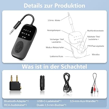 2 in 1 Bluetooth 5.4 Transmitter Adapter, 24 Hours Playtime, aptX Low Latency Airfly Gadgets, Bluetooth Receiver, 3.5 Jack Transmitter for Airplane, Airpods, Headphones, TV