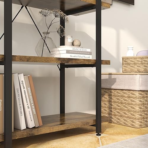 Miniatura 6 de Panana Estantería de madera rústica industrial de 5 niveles, estantería de madera abierta vintage y metal, estantería de almacenamiento resistente