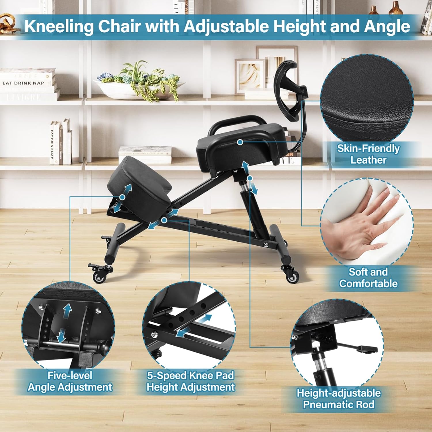 Kneeling Chair, Ergonomic Kneeling Chair with Back Support, kneelings Office Chairs with Adjustable Height and Lumbar Support for Banking Meeting Room Office Home Reception,Improve Postures
